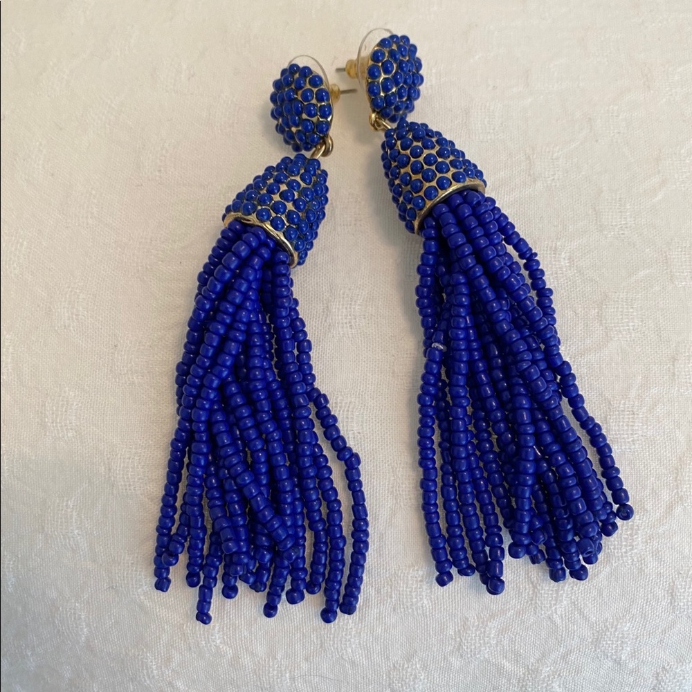 Cobalt Blue Piñata Tassel Earrings - Picture 2 of 2